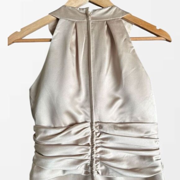 Davids Bridal Satin Halter Evening Dress Womens 8 Champagne Formal Bridal Party - Picture 8 of 16